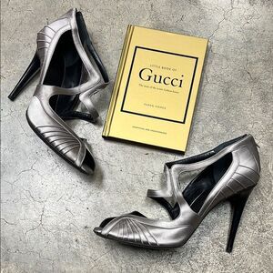 Gucci silver satin d'Orsay peep-toe pumps